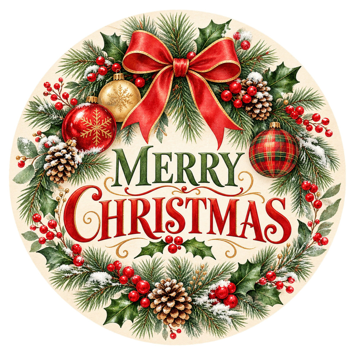 Merry Christmas Ornament Wreath Metal / Vinyl Sign - Made in USA