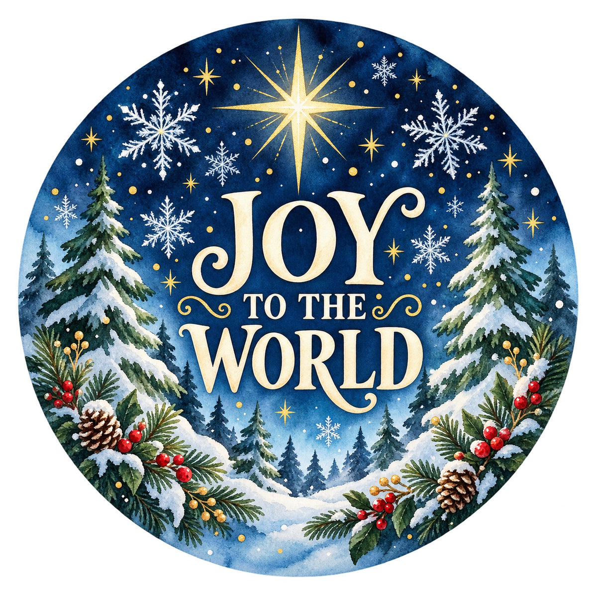 Joy to the World Winter Forest Metal / Vinyl Sign - Made in USA
