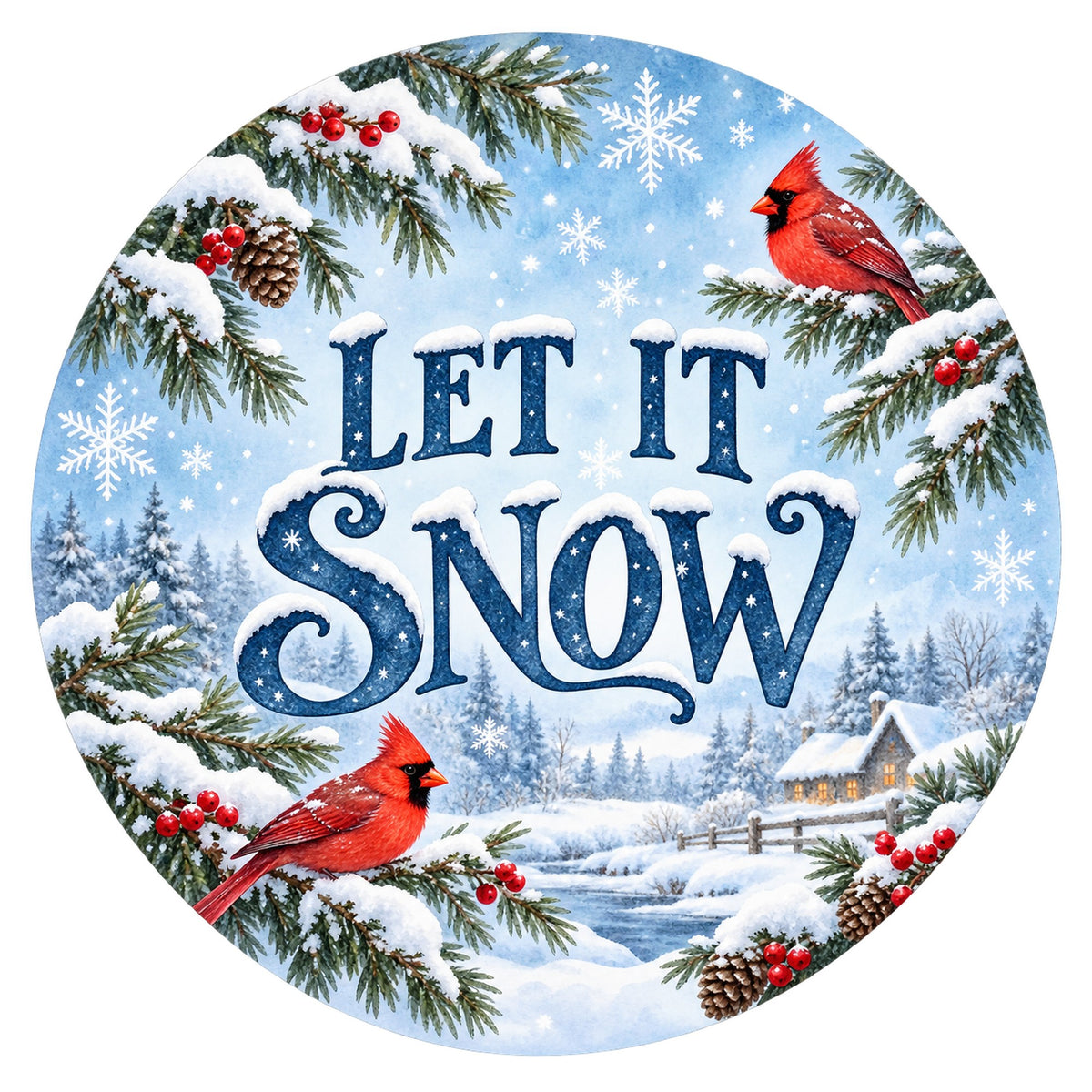 Let It Snow Cardinal Cabin Metal / Vinyl Sign - Made in USA