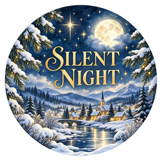 Silent Night Winter Village Metal / Vinyl Sign - Made in USA