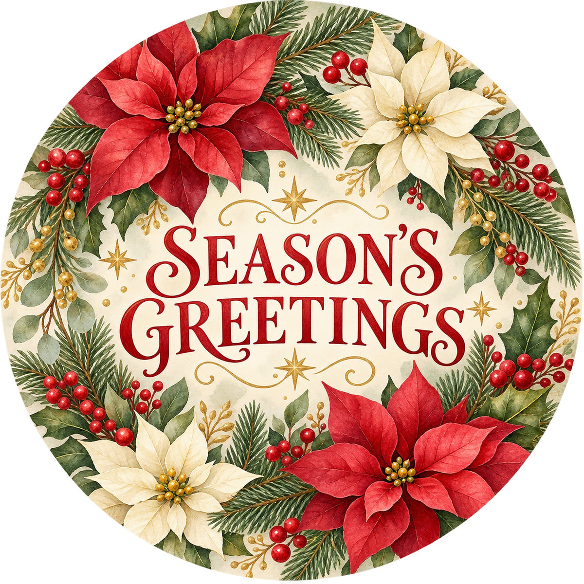 Season's Greetings Poinsettia Metal / Vinyl Sign - Made in USA