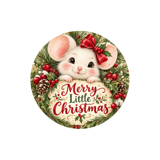 Merry Little Christmas Mouse Metal / Vinyl Sign - Made in USA