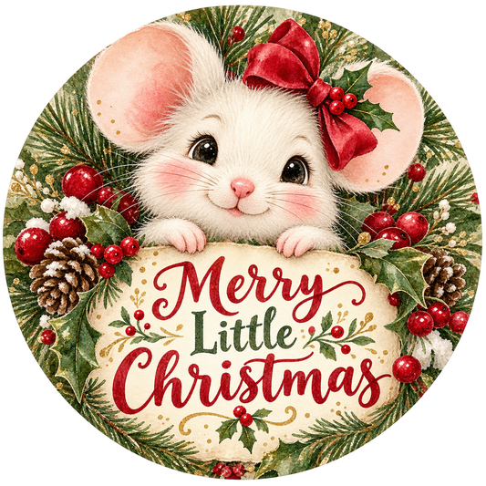 Merry Little Christmas Mouse Metal / Vinyl Sign - Made in USA