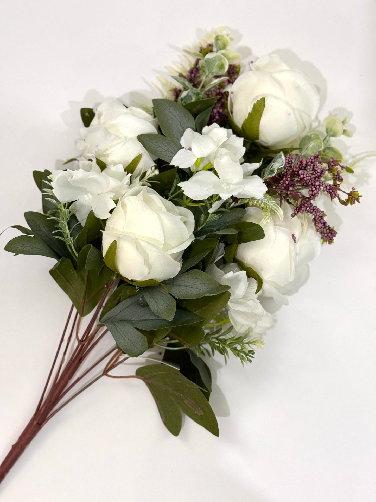 19 Inch Ranunculus Mixed Bush Artificial Silk Flower Spray - White