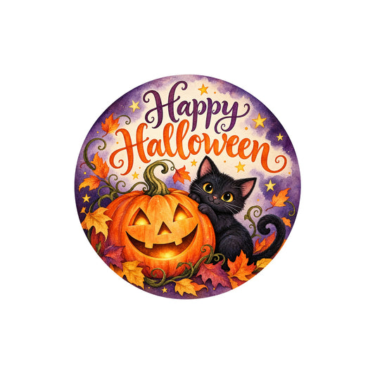 Happy Halloween Black Cat Metal / Vinyl Sign - Made in USA