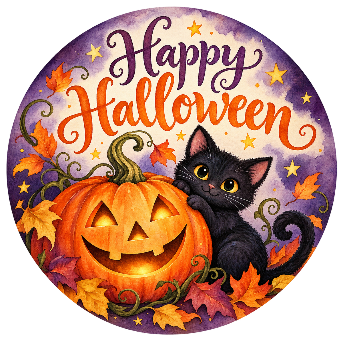 Happy Halloween Black Cat Metal / Vinyl Sign - Made in USA