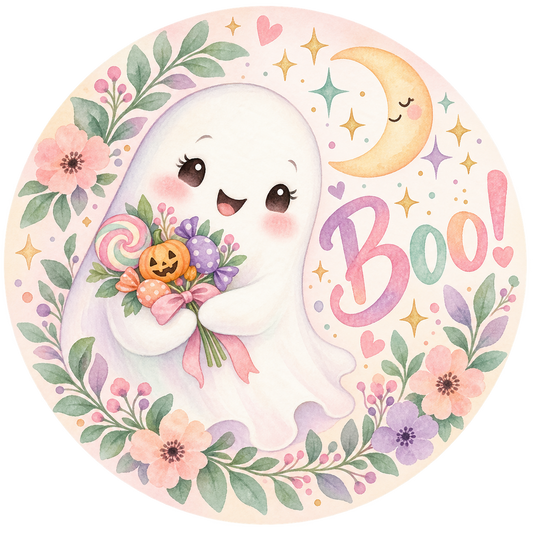 Boo Pastel Ghost Metal / Vinyl Sign - Made in USA