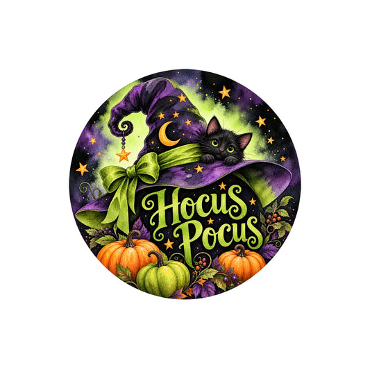 Hocus Pocus Witch Hat Cat Metal / Vinyl Sign - Made in USA