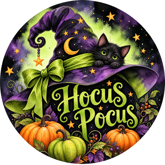 Hocus Pocus Witch Hat Cat Metal / Vinyl Sign - Made in USA