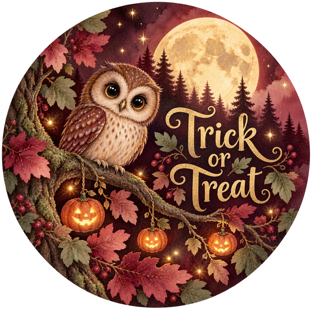 Trick or Treat Owl Metal / Vinyl Sign - Made in USA