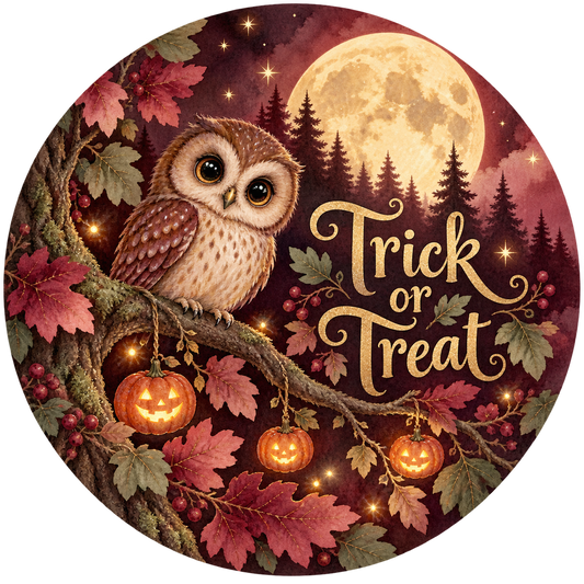 Trick or Treat Owl Metal / Vinyl Sign - Made in USA