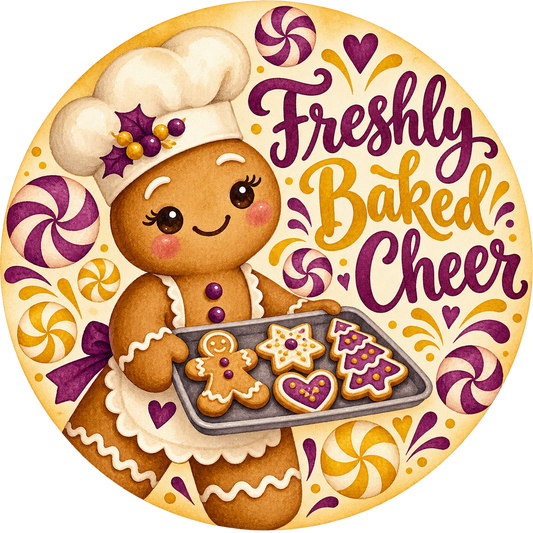 Freshly Baked Cheer Gingerbread Chef Metal / Vinyl Sign - Made in USA