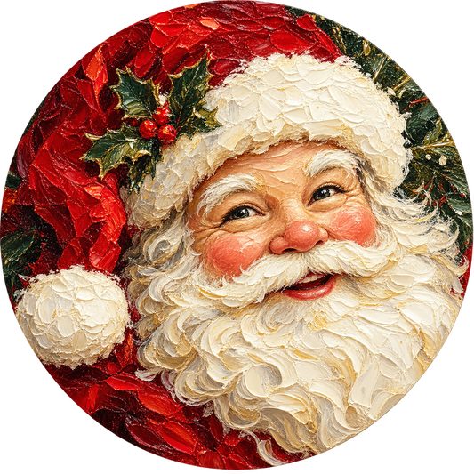 Vintage Santa Face Metal / Vinyl Sign - Made in USA