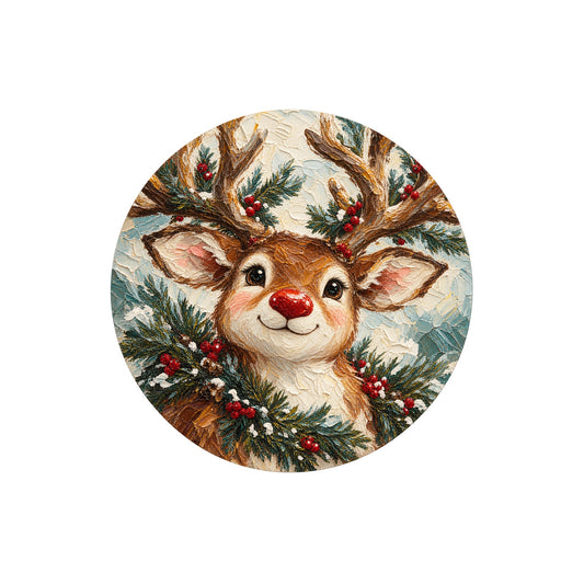 Rudolph Reindeer Red Nose Metal / Vinyl Sign - Made in USA