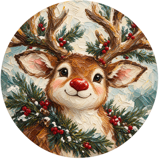 Rudolph Reindeer Red Nose Metal / Vinyl Sign - Made in USA