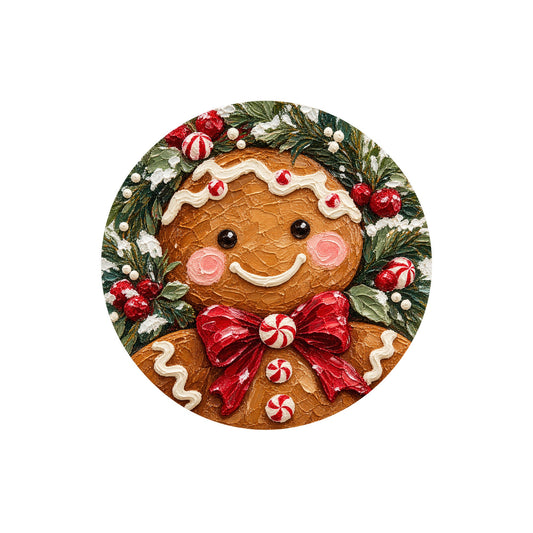 Gingerbread Smile Red Bow Metal / Vinyl Sign - Made in USA