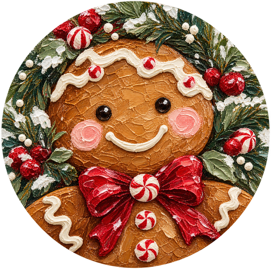 Gingerbread Smile Red Bow Metal / Vinyl Sign - Made in USA