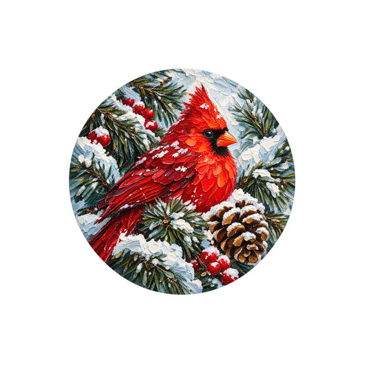 Winter Cardinal Snowy Pine Metal / Vinyl Sign - Made in USA