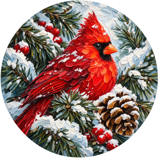 Winter Cardinal Snowy Pine Metal / Vinyl Sign - Made in USA