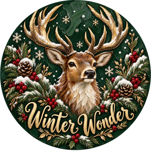 Winter Wonder Deer Metal / Vinyl Sign - Made in USA