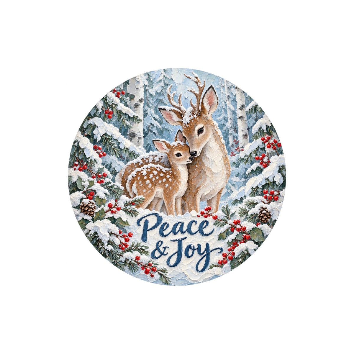 Peace and Joy Deer Fawn Metal / Vinyl Sign - Made in USA