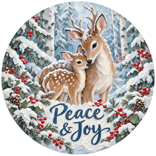 Peace and Joy Deer Fawn Metal / Vinyl Sign - Made in USA