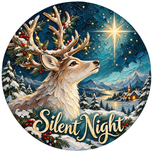 Silent Night Starry Deer Metal / Vinyl Sign - Made in USA