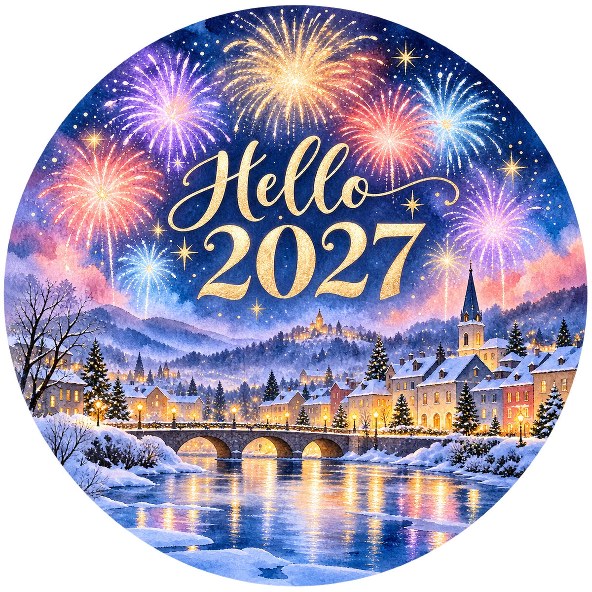 Hello 2027 Fireworks Village Metal / Vinyl Sign - Made in USA