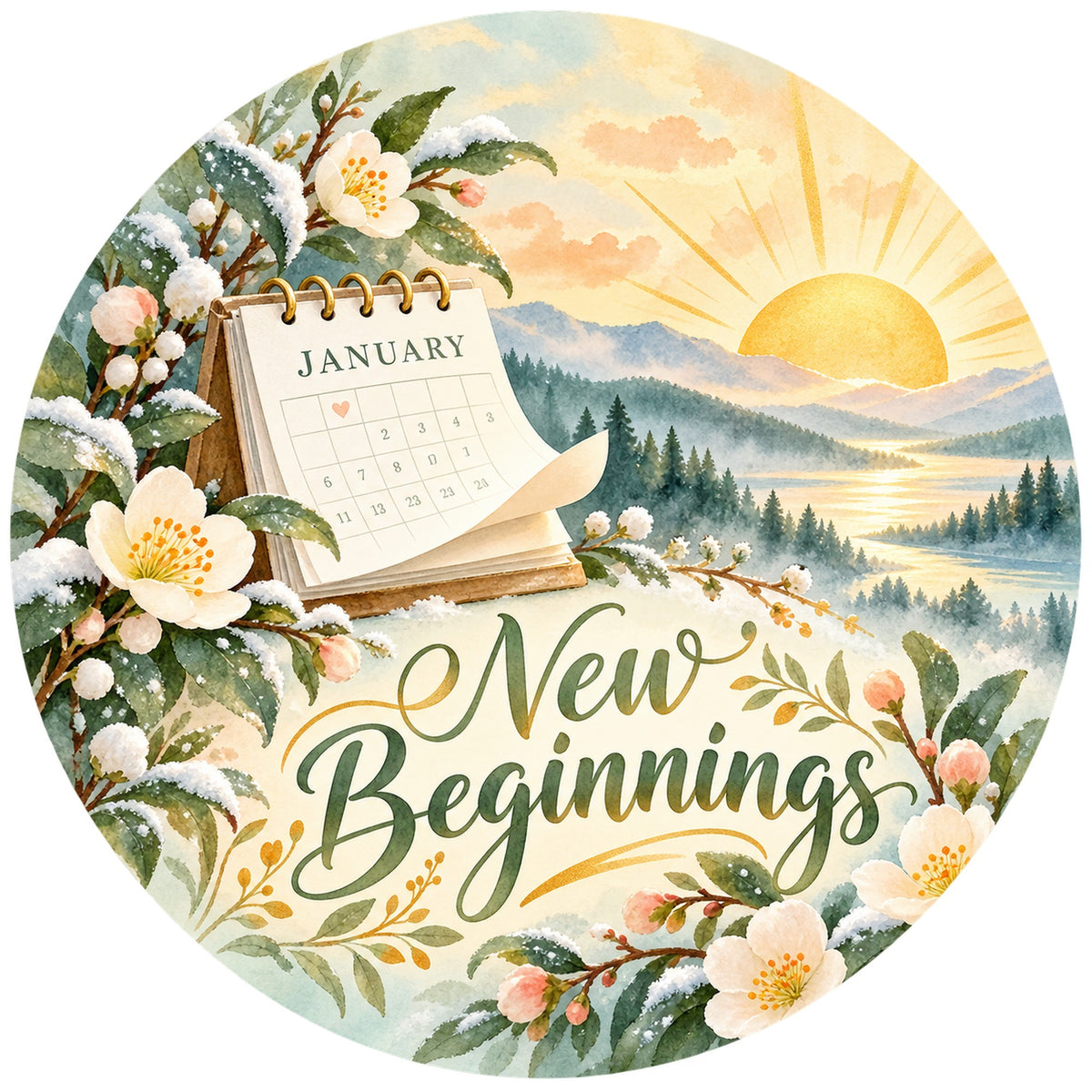 New Beginnings January Sunrise Metal / Vinyl Sign - Made in USA