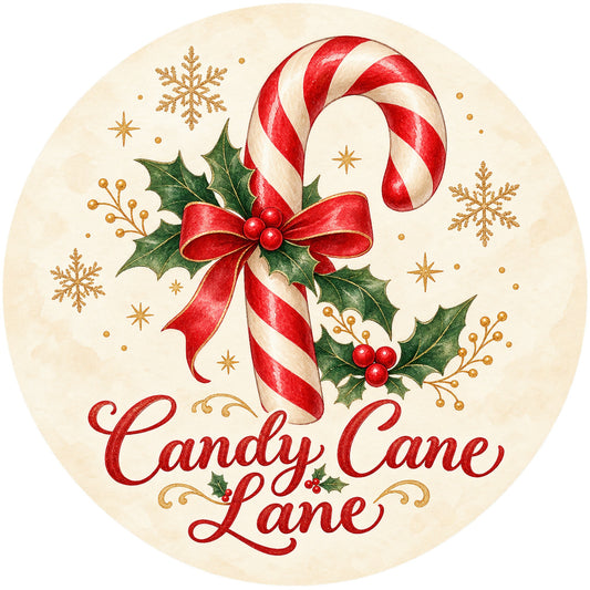 Candy Cane Lane Metal / Vinyl Sign - Made in USA