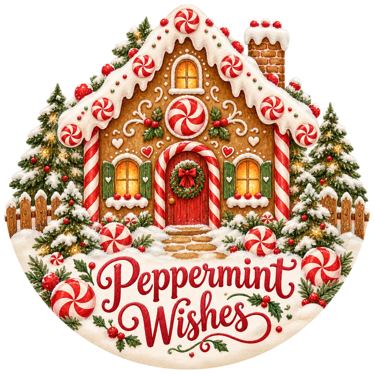 Peppermint Wishes Gingerbread House Metal / Vinyl Sign - Made in USA