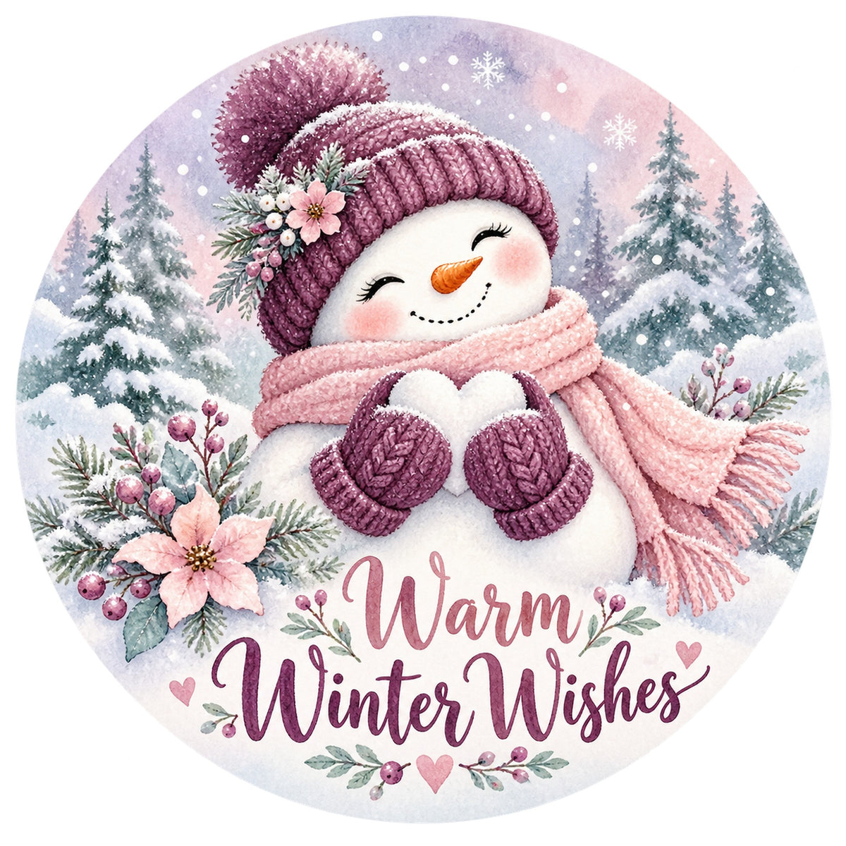 Warm Winter Wishes Snowgirl Metal / Vinyl Sign - Made in USA