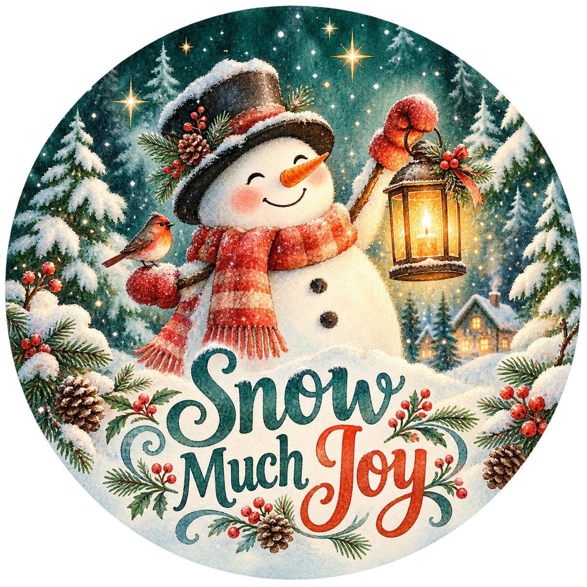 Snow Much Joy Snowman Lantern Metal / Vinyl Sign - Made in USA