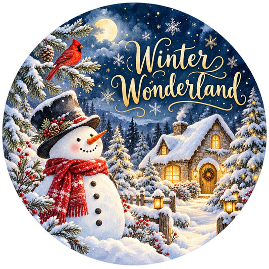 Winter Wonderland Snowman Cottage Metal / Vinyl Sign - Made in USA