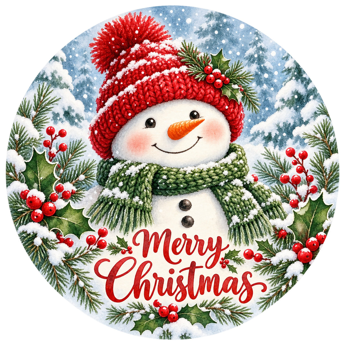 Merry Christmas Snowman Red Hat Metal / Vinyl Sign - Made in USA