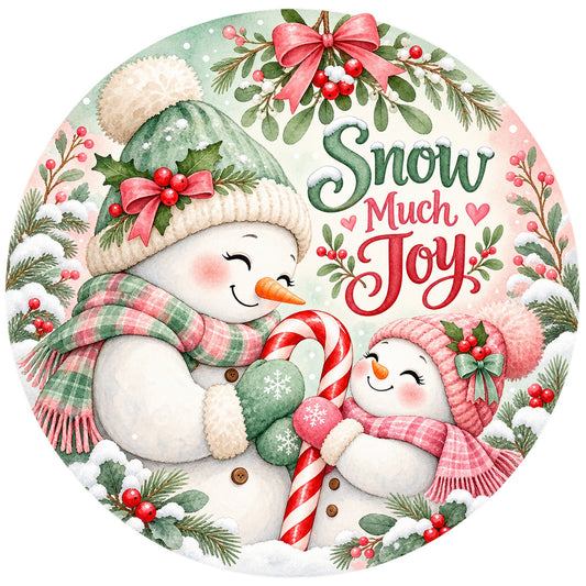 Snow Much Joy Snowman Pair Metal / Vinyl Sign - Made in USA