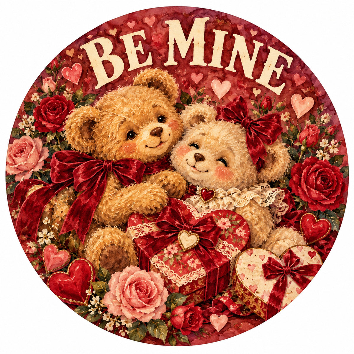 Be Mine Valentine Teddy Bears Metal / Vinyl Sign - Made in USA