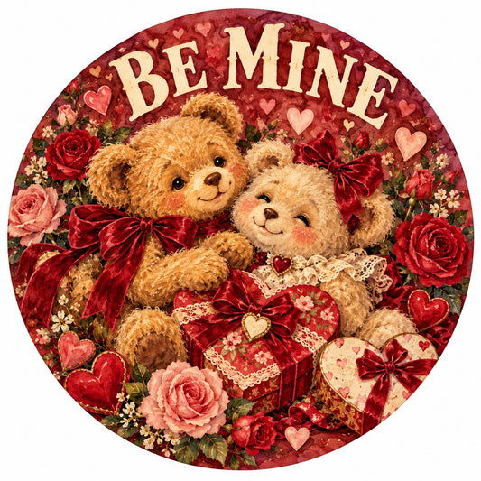 Be Mine Valentine Teddy Bears Metal / Vinyl Sign - Made in USA
