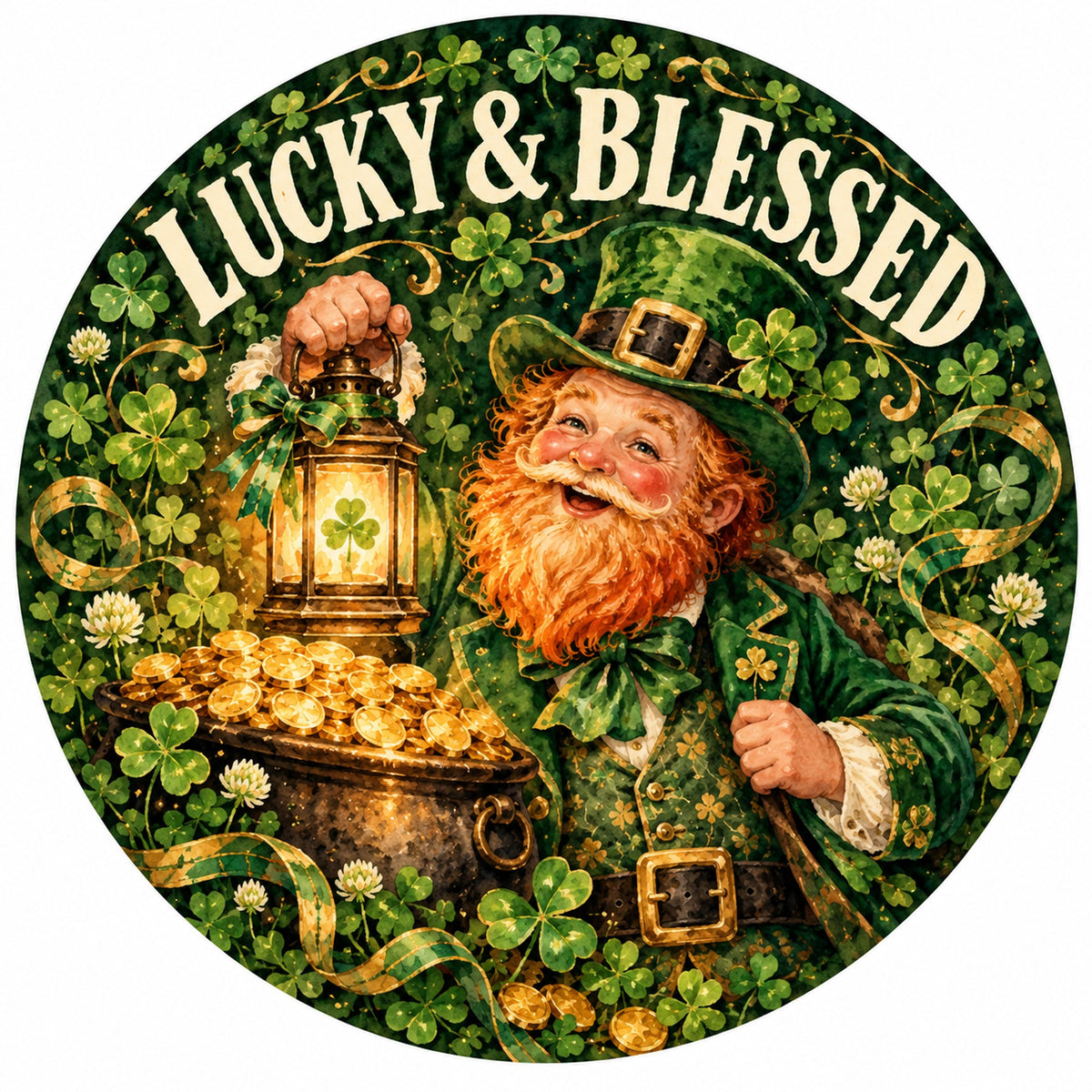 Lucky and Blessed Leprechaun Metal / Vinyl Sign - Made in USA