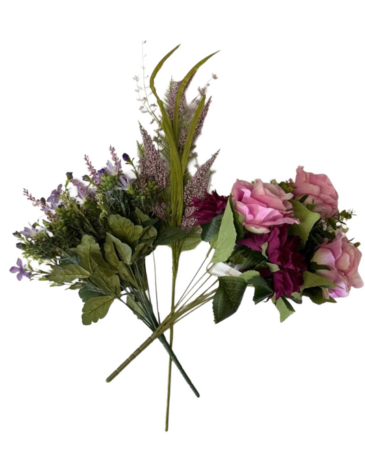 Artificial Floral Stems – 17.5" Lavender Mini Flower, 26" Purple Heather Spray, 19" Pink Fuchsia Dahlia Rose Bush (10 Stems) - Set of 3