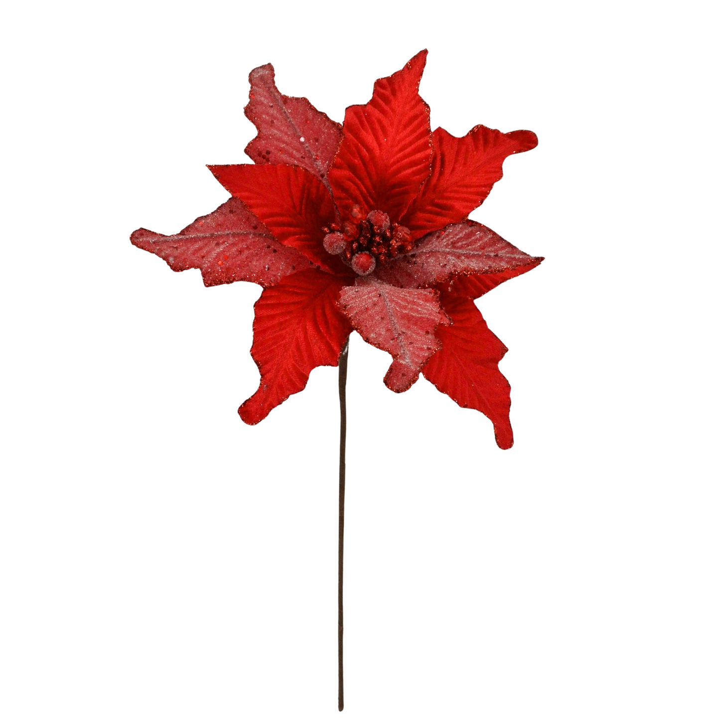 13 Inch Velvet Glitter: Poinsettia Pick