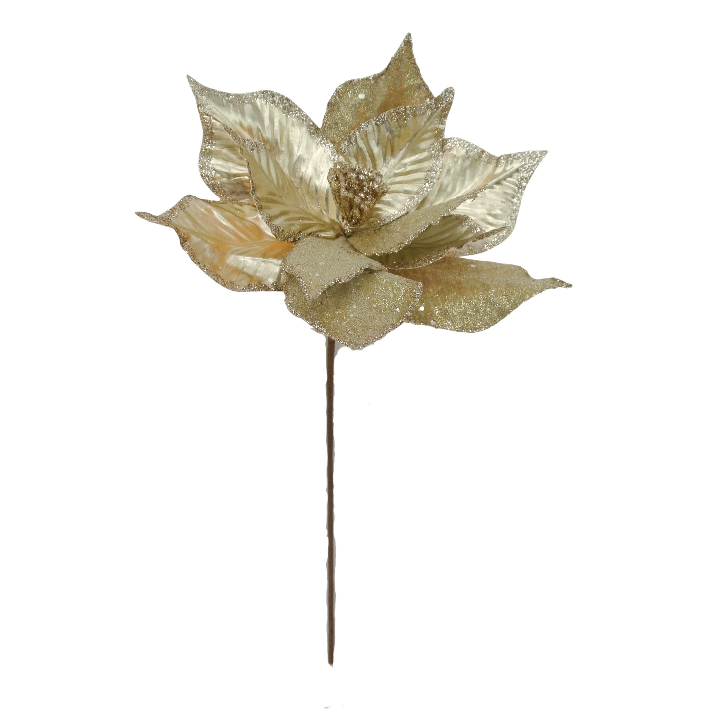 13 Inch Metallic Glitter: Poinsettia Pick