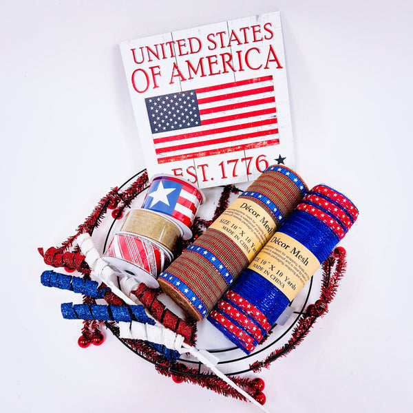 Patriotic Wreath Kit: DIY American Flag-Inspired Decor for 4th of July & Memorial Day