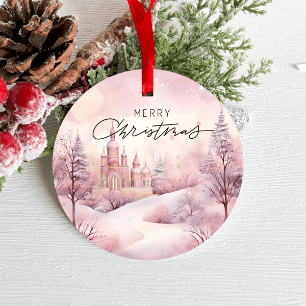 3 Inch Christmas Metal Sign: PINK CASTLE - Ornament BBCrafts.com