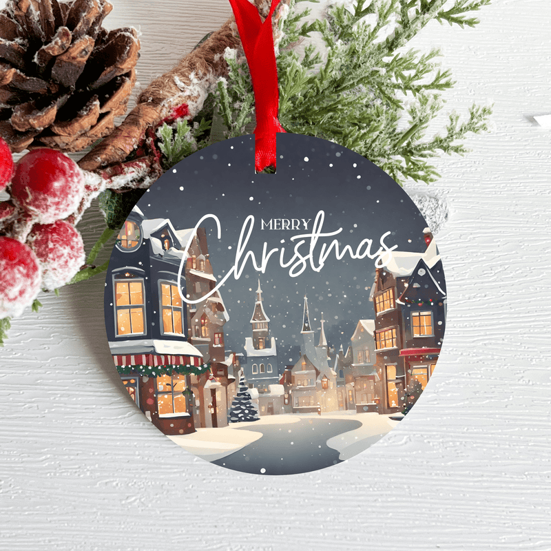 3 Inch Christmas NIGHT TOWN Metal Ornament BBCrafts.com