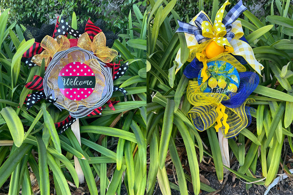 Colorful Mesh Wreath Sticks with Welcome Sign - Made By Designer Genine