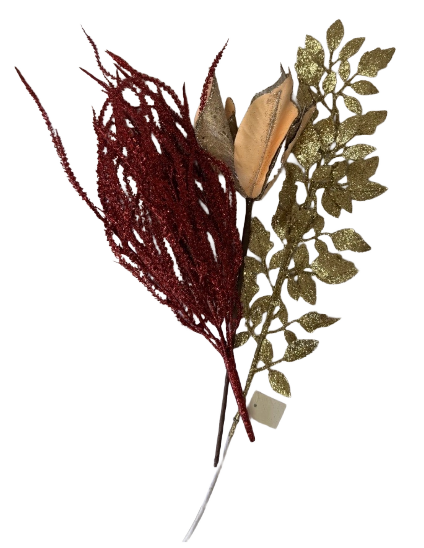 Christmas Decorative Picks – 28" Gold Glitter Leaves Spray, 13" Metallic Glitter Poinsettia Pick, 22" Red Glitter Willow Spray - Set of 3