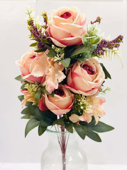 19 Inch Rose Mixed Bush Artificial Silk Flower Spray - Light Pink