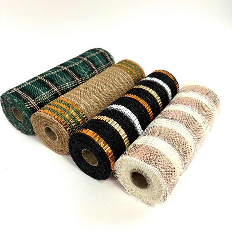 Mix Striped Multi-color Deco Mesh Set - Pack of 4 Rolls 10 Inch x 10 Yards Each
