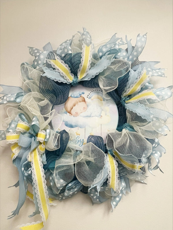 Baby Boy Shower Mesh Wreath - Made by Designer Leah